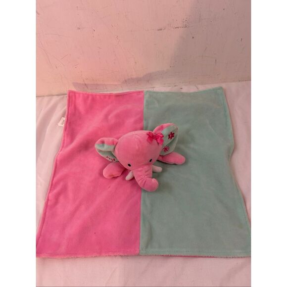 Okie Dokie OS 14"x14"Baby lovey blankie Elephant pink blue replacement rn#27829 - Picture 2 of 5